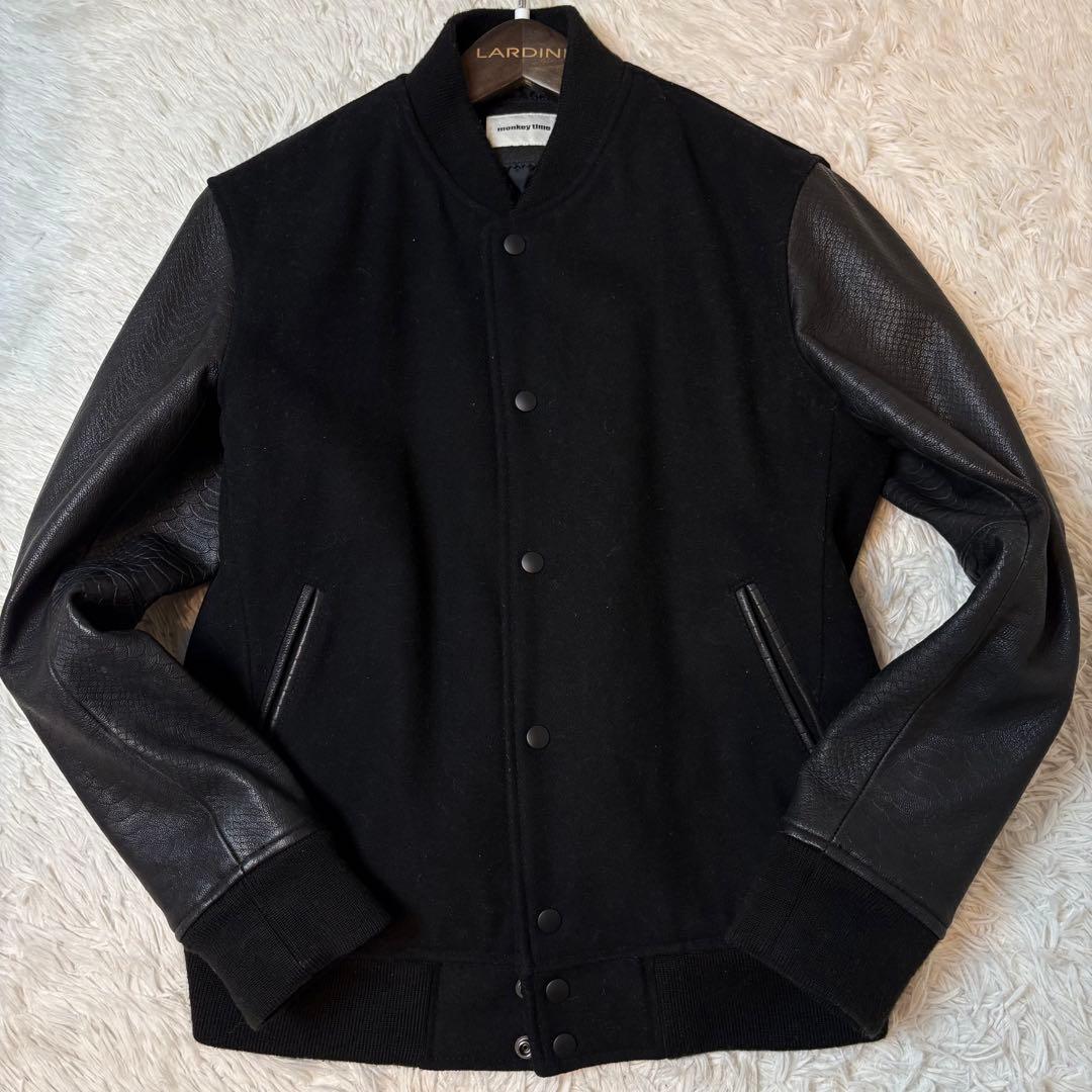 モンキータイム スタジャン 袖レザー パイソンエンボス加工 キルティング ゴート