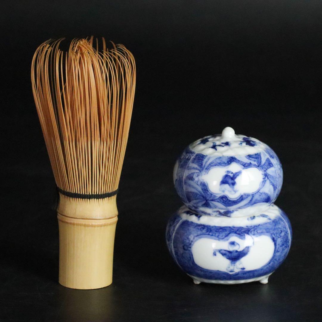 二代 清風与平 染付 唐子図香合 共箱 茶道具