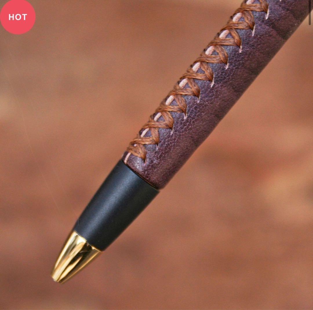 ★バレンタイン限定★ ワインレッド シックザール 革軸ペン 節目模様 0.5mm