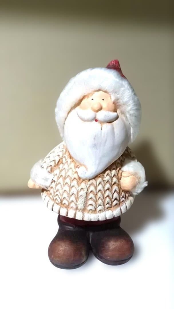 【アンティーク風】【Buone Feste】 フワフワサンタ 陶器置物4セット