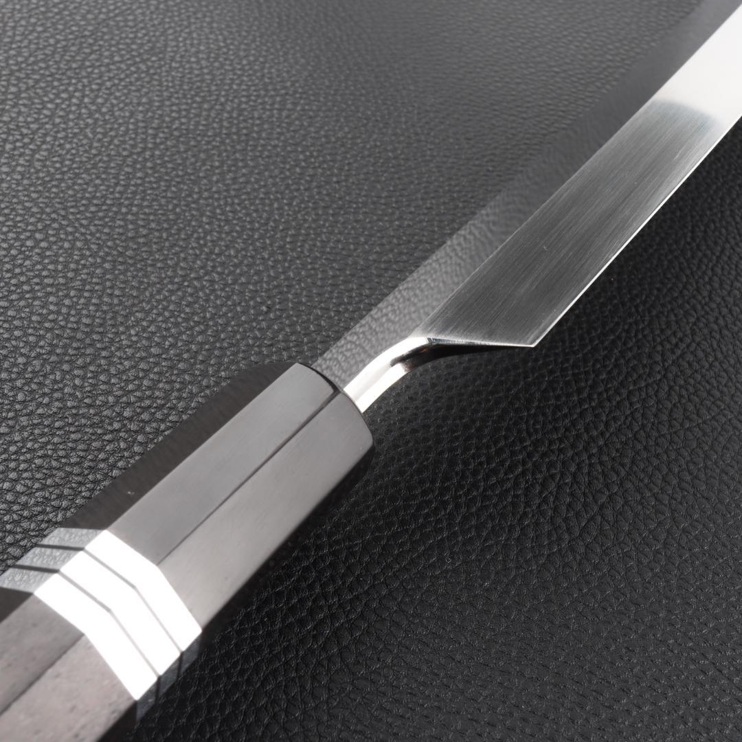 11070鬼反り先丸包丁尺二鏡面仕上げ刺身包丁刃は究極の切れ味黒檀五本銀巻八角柄