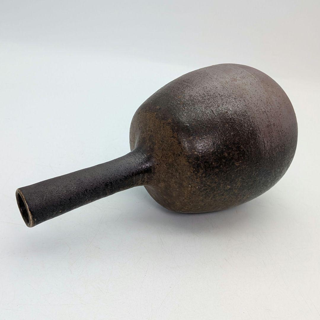 岡山県重要無形文化財 松井與之 備前焼 鶴首花入 一輪挿し花瓶 フラワーベース