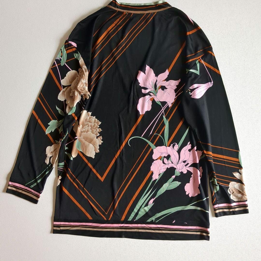 レオナール 長袖カットソー シルク100% 花柄 総柄 Vネック レイヤード