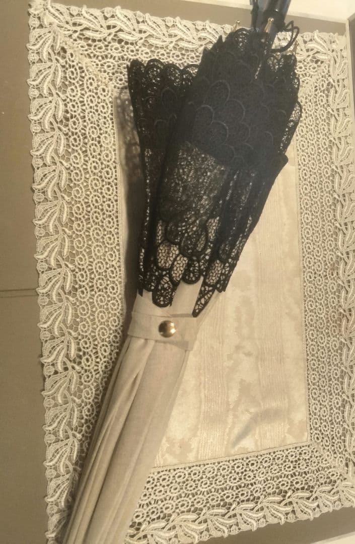 高級Pierre Vaux ピエールヴォー リネン 黒レース 日傘 フランス製