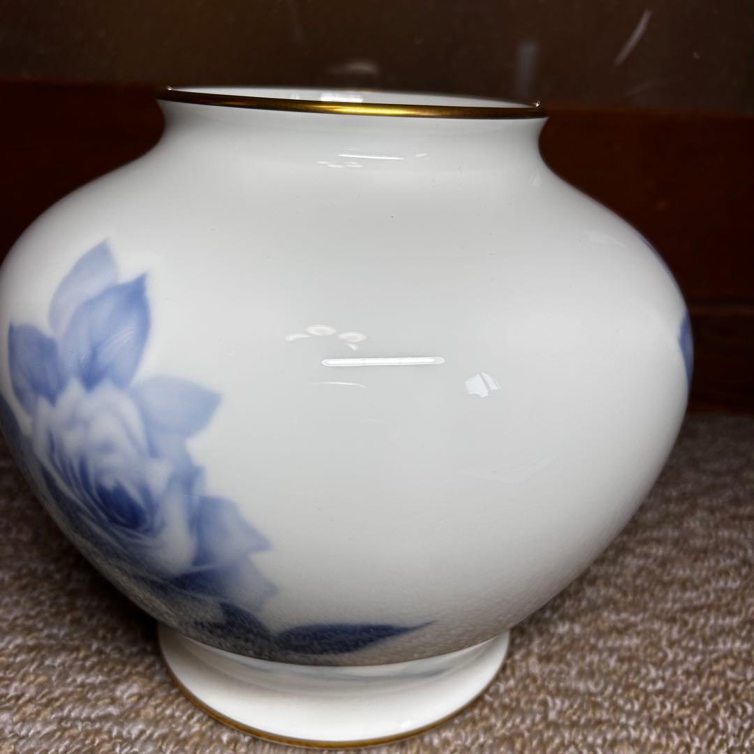 【未使用】大倉陶園 花瓶 ブルーローズ 20cmフラワーベース