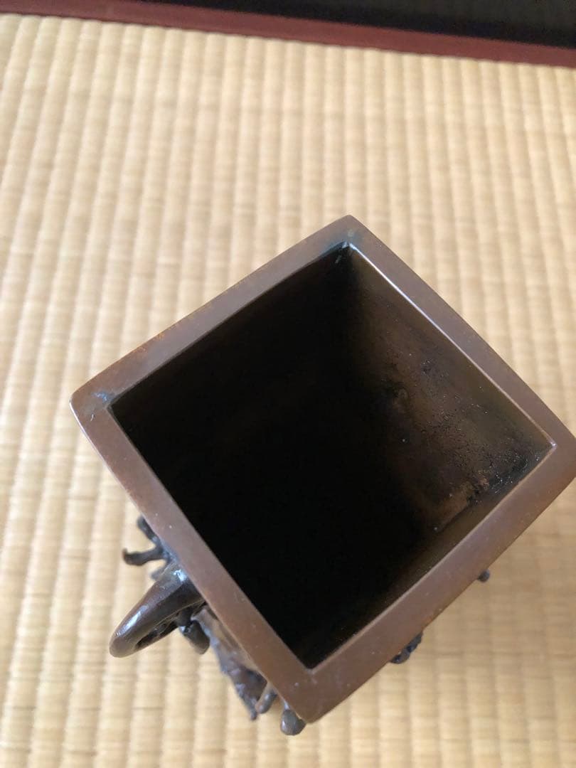 蠟型　青銅製　角型　瑞龍文　花瓶　二上元威　氏作