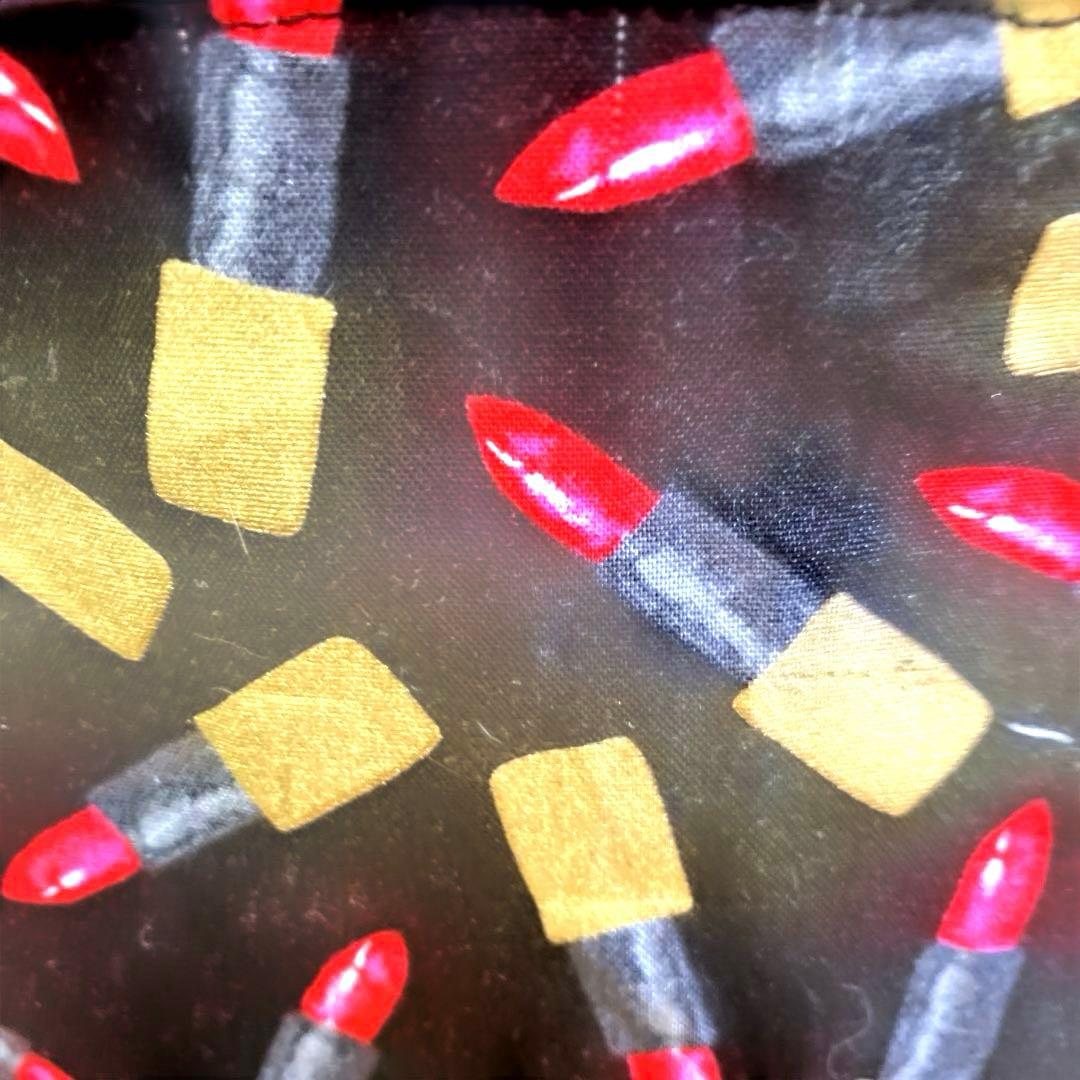 赤のルージュ柄ミニコスメ布バスケット　　　☆ハンドメイド品