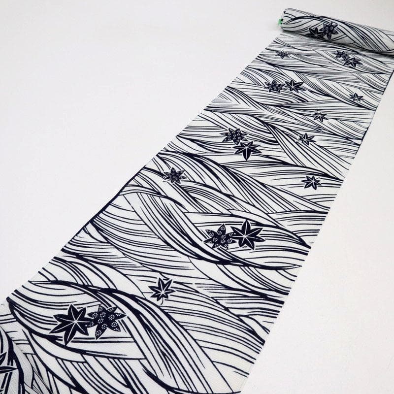 《竺仙【綿絽】小紋◆浴衣反物■青海波にもみじ■白地◆夏着物■反25-142》