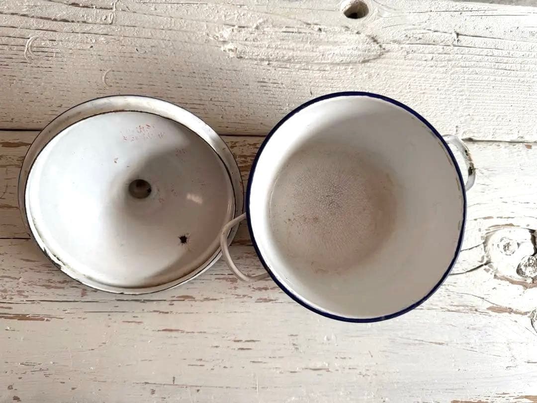 フランスアンティーク 小さなホーローキャセロール 鍋 JAPY 薔薇