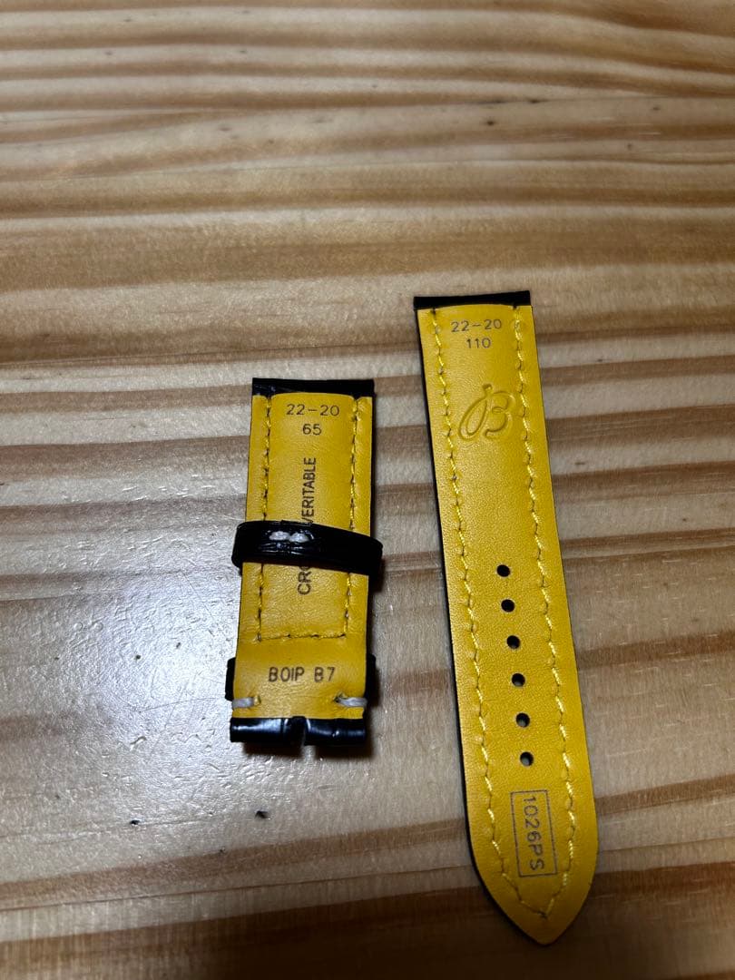 [未使用]ブライトリング　ベルト　純正アリゲーターストラップ　ブラック22-20