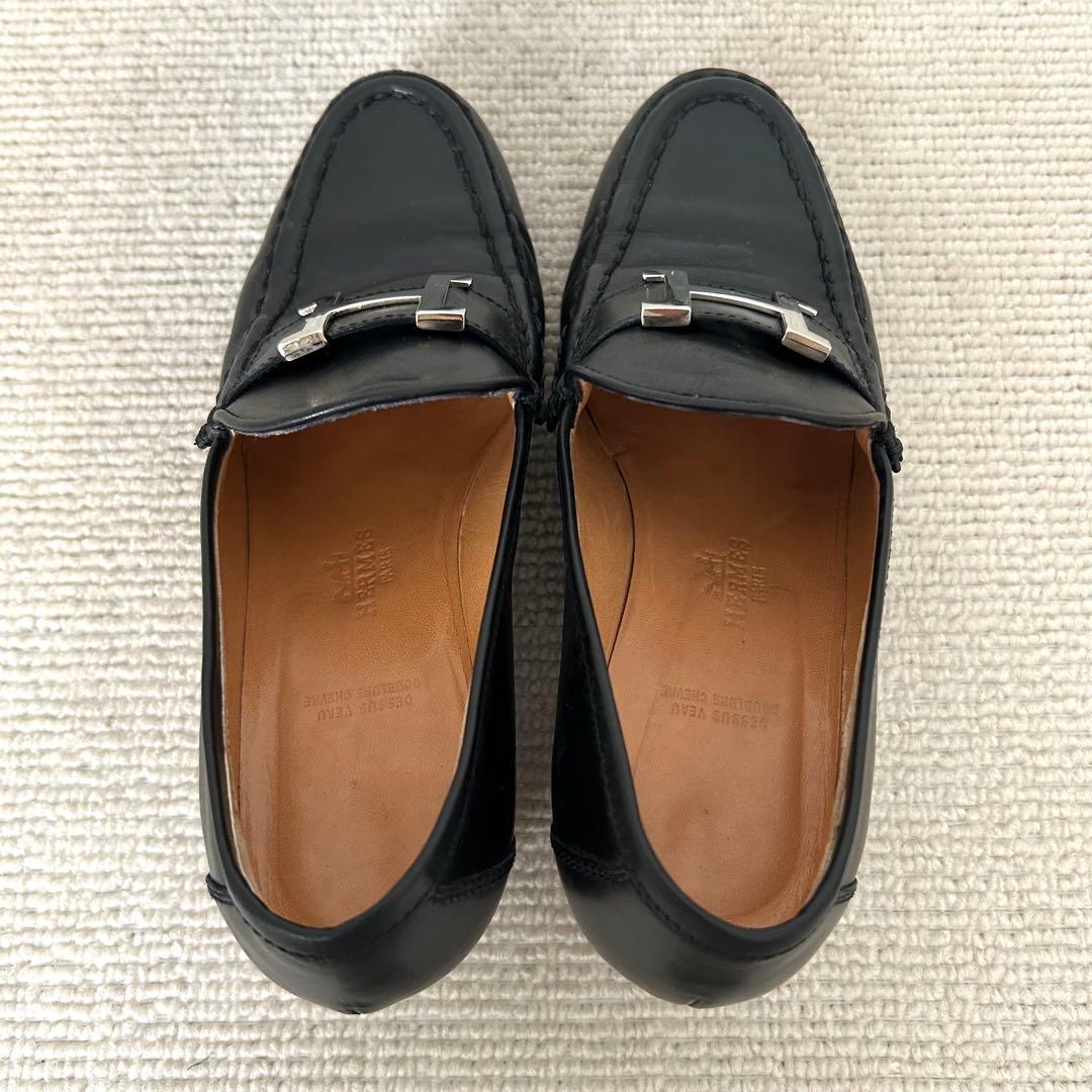 エルメス ローファー コンスタンス H金具 ヒール パンプス 黒 23cm