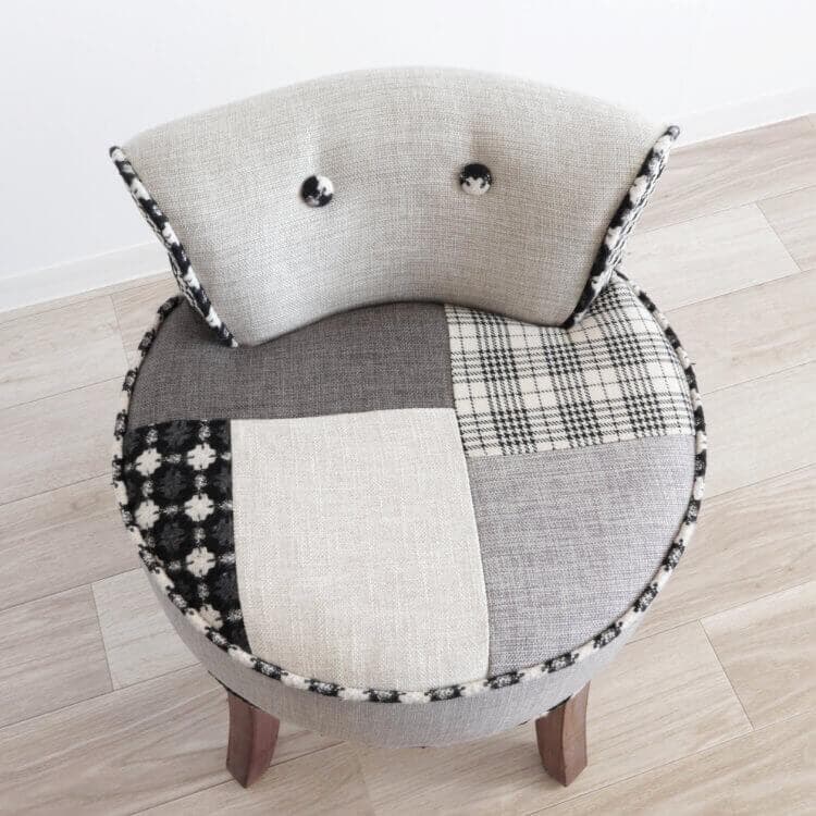 ★パッチワークデザインチェアー ライトグレー 椅子 イス スツール パッチワーク