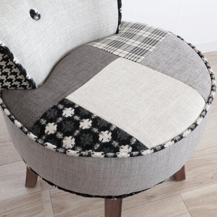 ★パッチワークデザインチェアー ライトグレー 椅子 イス スツール パッチワーク