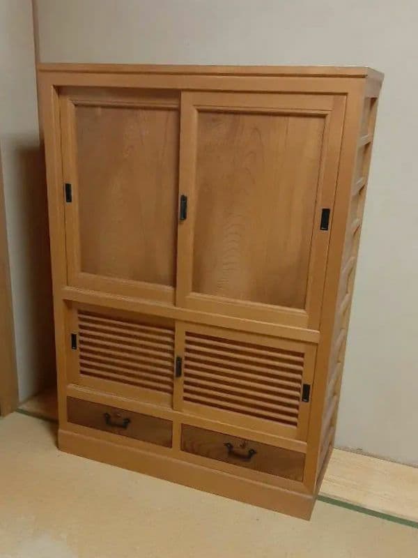 木製 引き戸式 収納キャビネット 高級板材使用 レトロ 直接引取り　輸送可能
