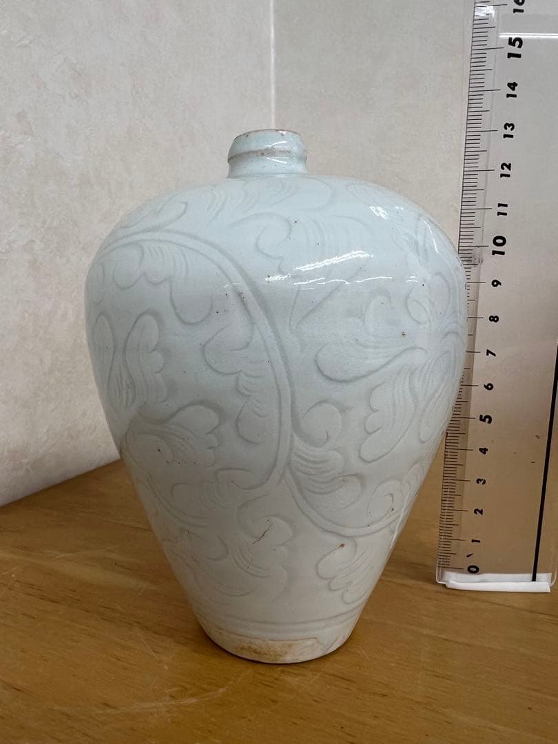 中国元時代影青釉　刻画花紋　梅瓶　骨董 美術品　唐物　 江戸　青磁　コレクション