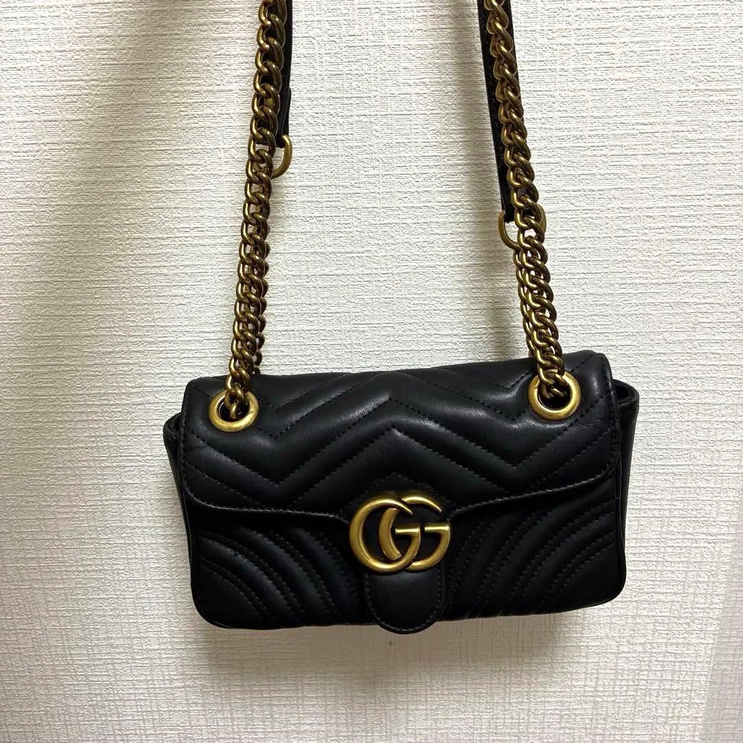 訳ありGUCCI グッチ　GGマーモント　ミニショルダーバッグ　ブラック　黒