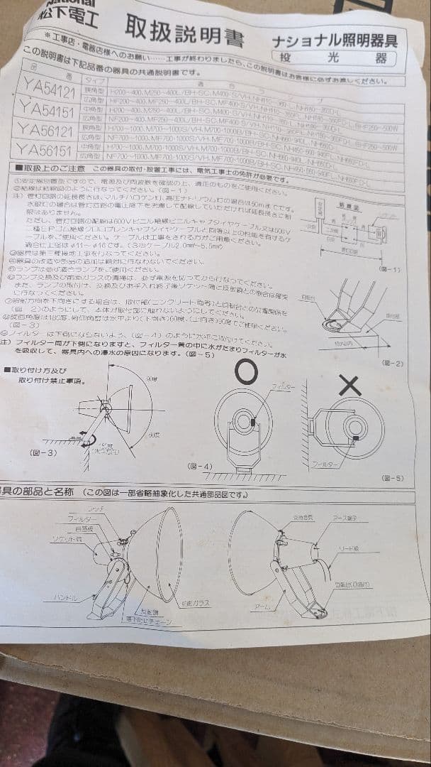 松下電工水銀灯YA56121 　安定器　電球3点セット（中古品）
