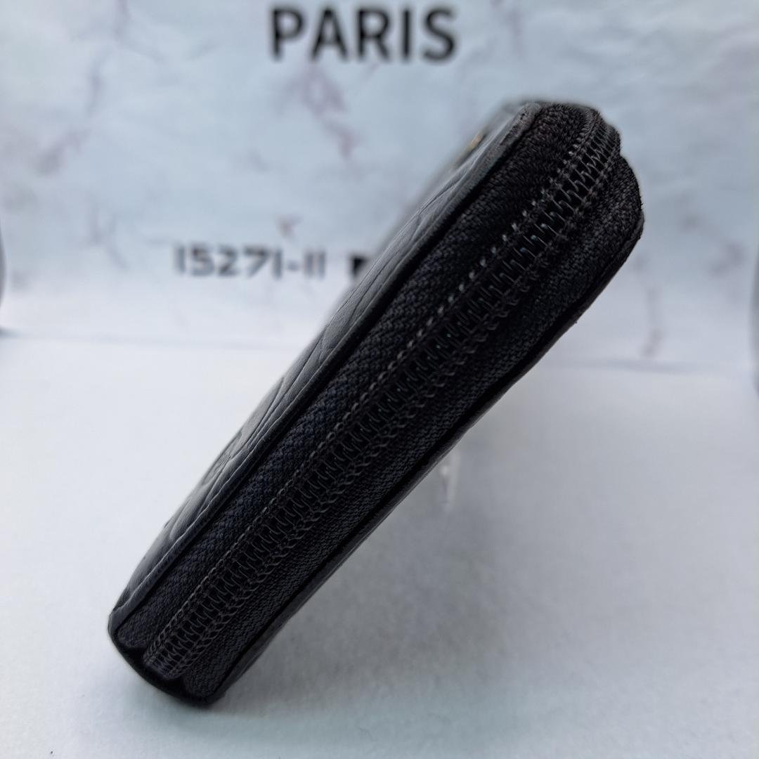 CHANEL　カメリア　ラウンドジップ　ブラック 長財布　ラムスキン