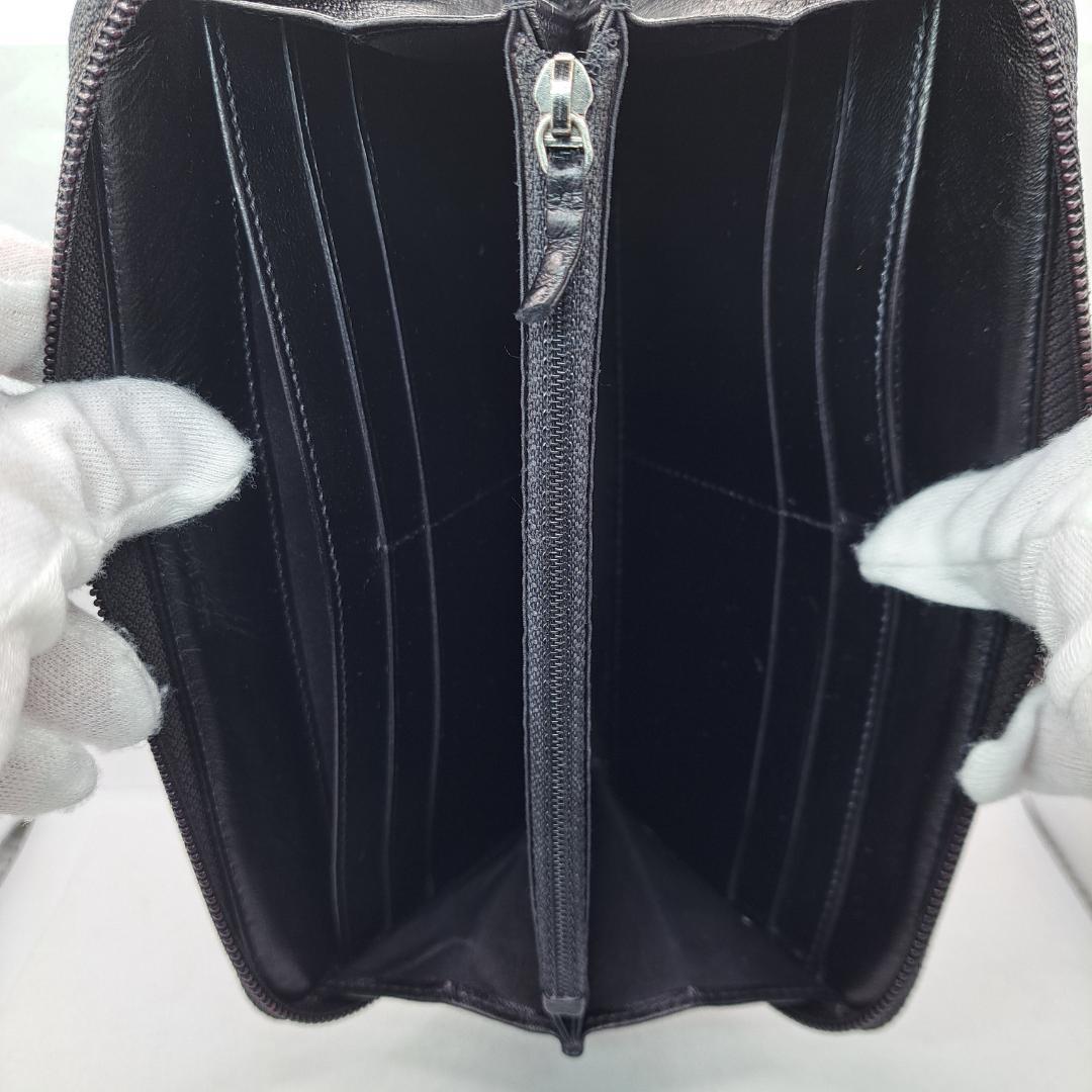 CHANEL　カメリア　ラウンドジップ　ブラック 長財布　ラムスキン