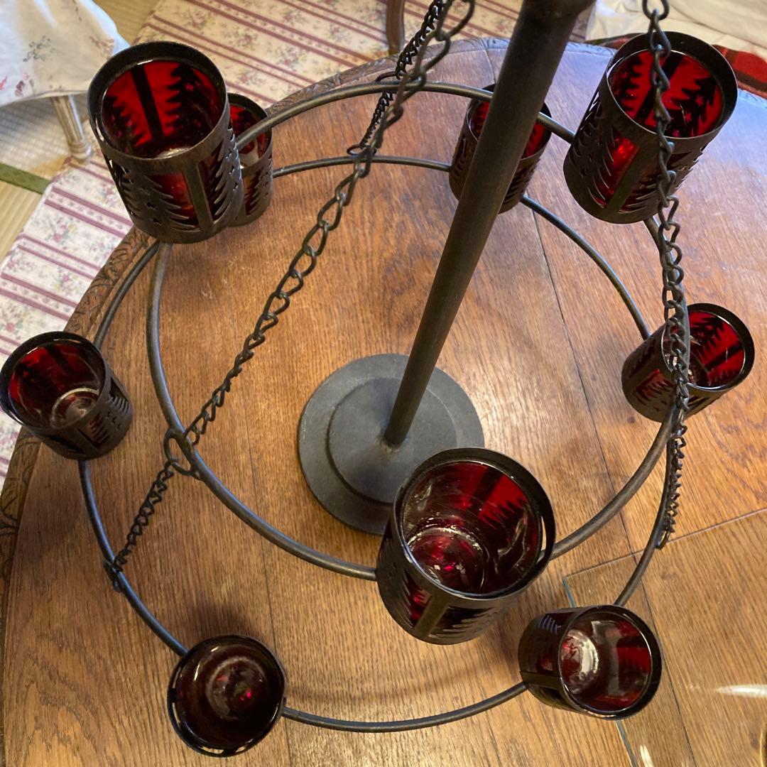 アイアン　赤いガラスのキャンドルスタンド