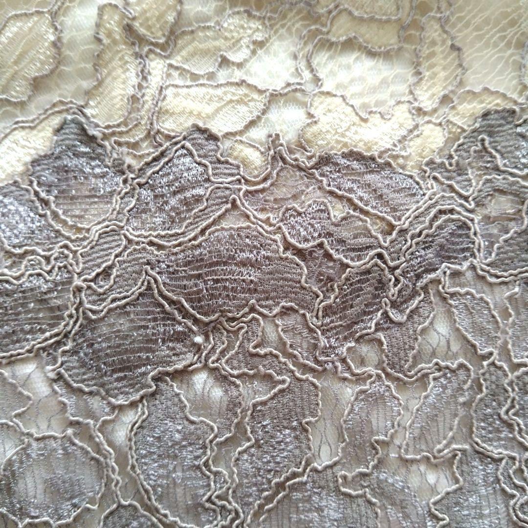 タダシショージ　Aライン　ベージュ系　コードレース　ワンピース　ドレス