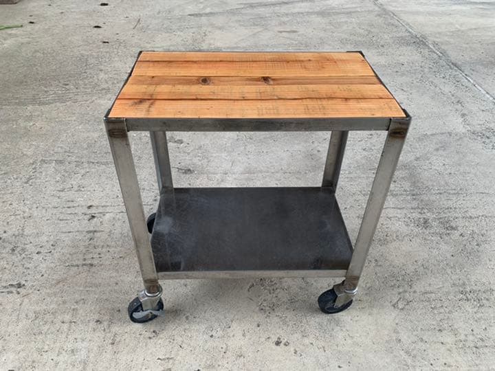 ステンレス製 アイアン シェルフ テーブル 台 キャスター付き No.2