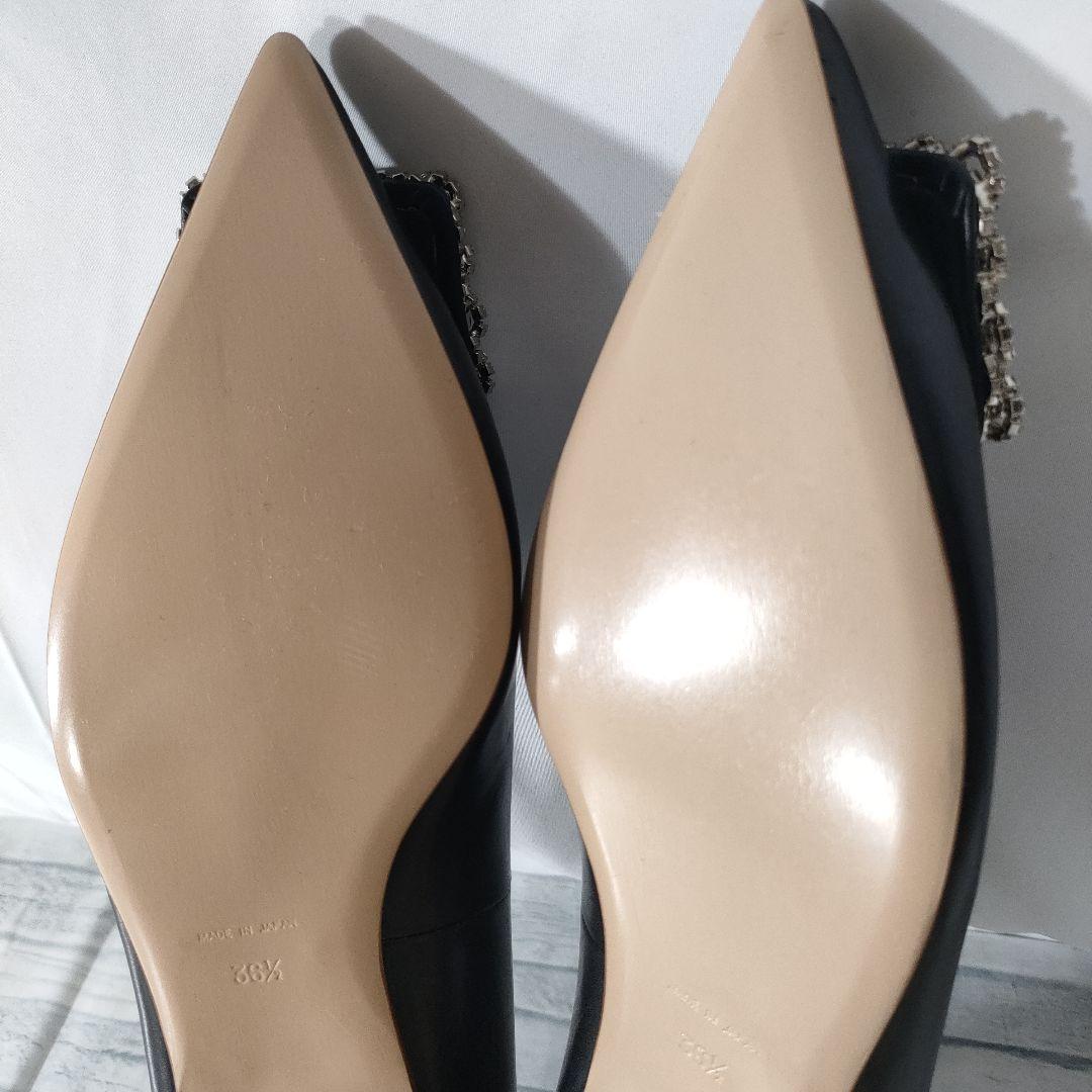 未使用品✨ピッピシック　ビジューバックル　レザーフラットパンプス　黒　36.5