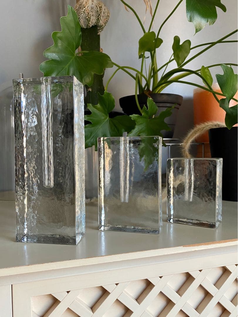 ドイツ アンティーク ビンテージ クリア 大 ❸花瓶 フラワーベース 四角 美品