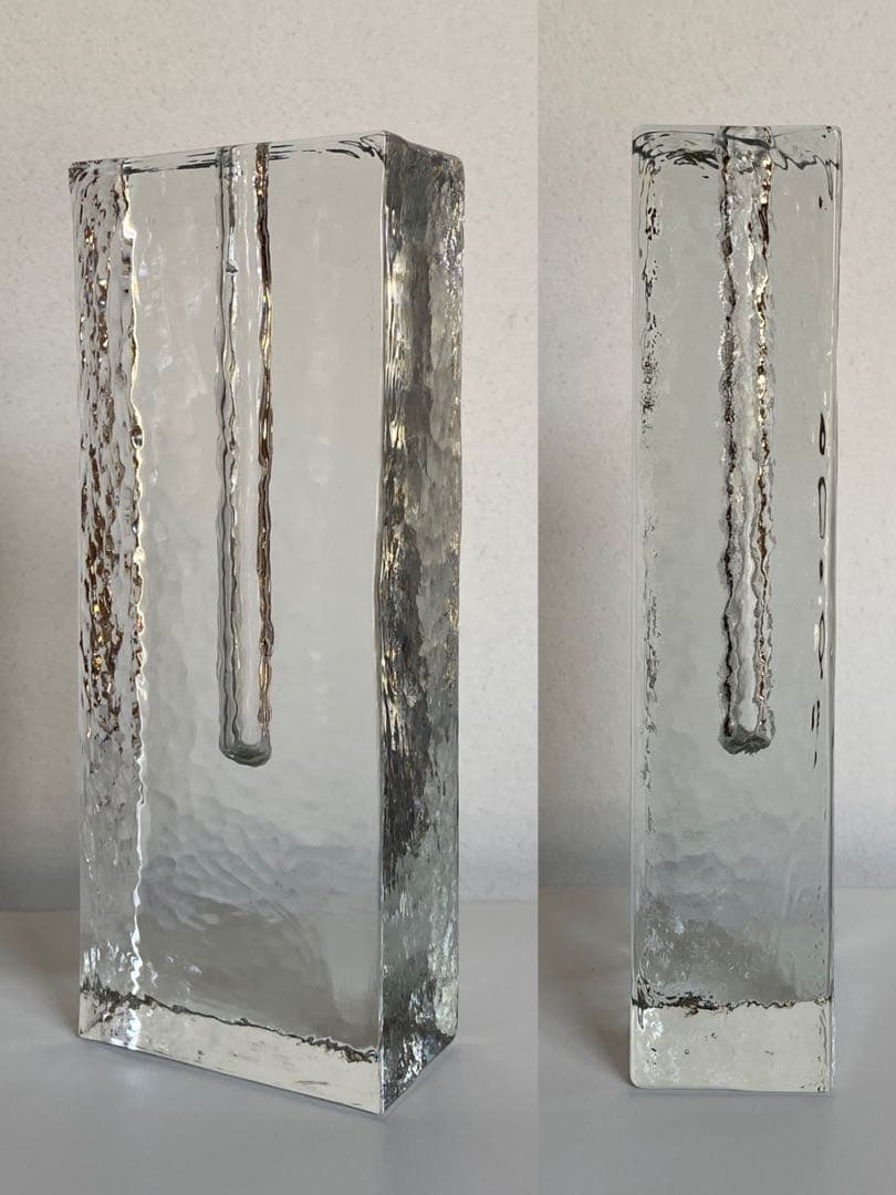 ドイツ アンティーク ビンテージ クリア 大 ❸花瓶 フラワーベース 四角 美品