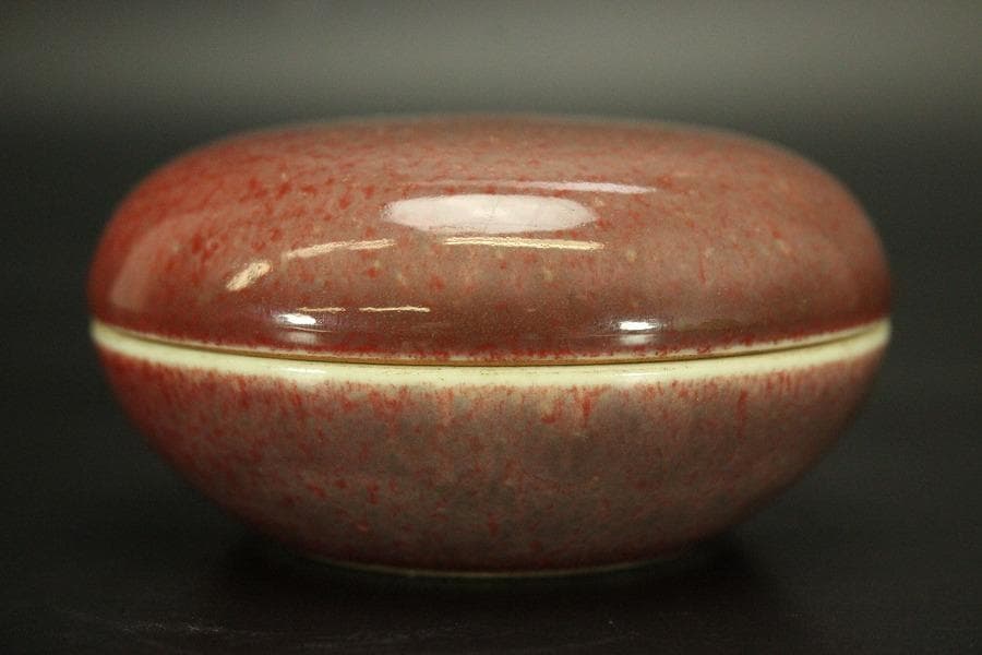中国美術 釉裏紅 香合(A757)