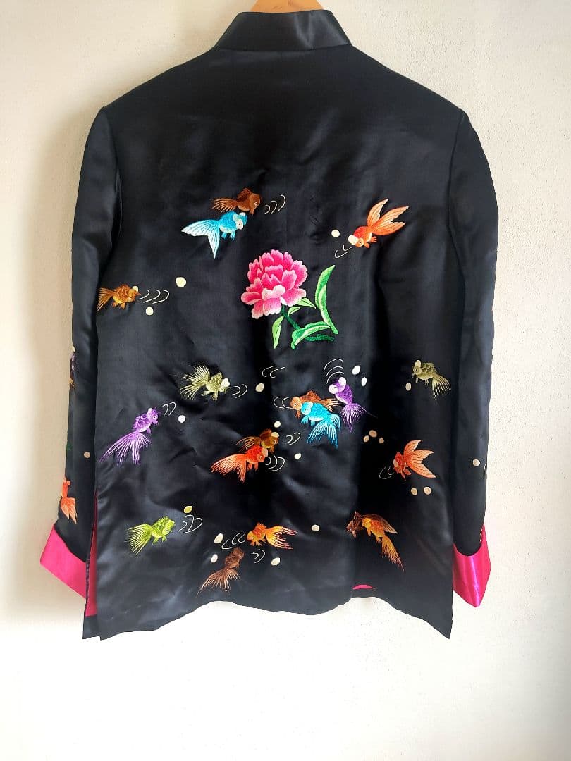 【レア未使用品】手刺繍チャイナジャケット シルク100% ヴィンテージ