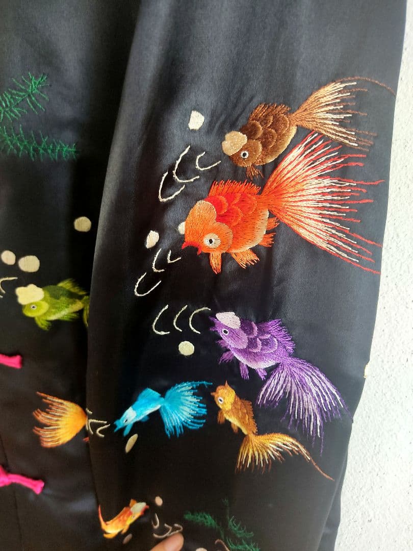 【レア未使用品】手刺繍チャイナジャケット シルク100% ヴィンテージ