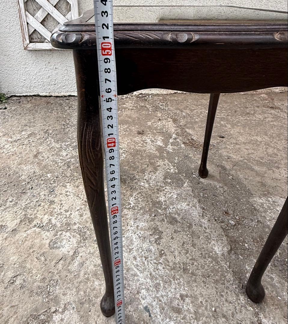 【英国アンティーク風】サイドテーブル＊緑色×ゴールド縁取りのガラス天板