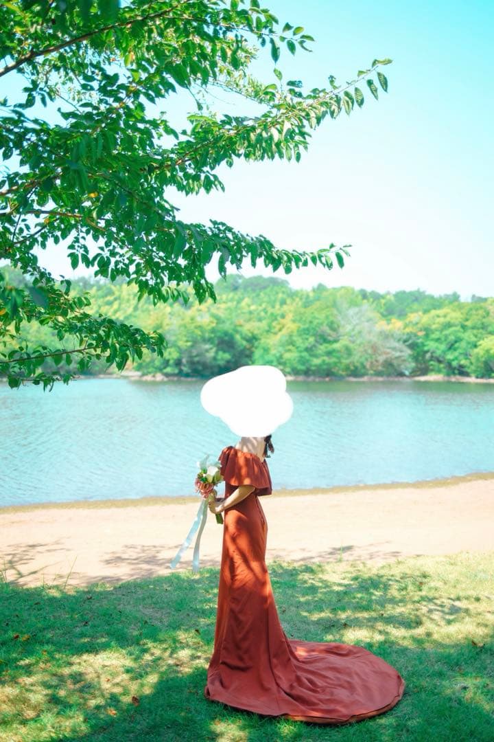 オフショルダー フリル ソフトマーメイドドレス テラコッタ(W300TE)