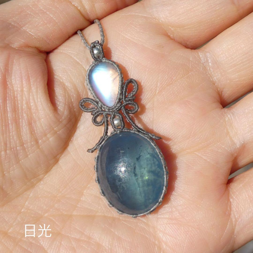 宝石質ムーンストーン・アクアマリンのマクラメネックレス