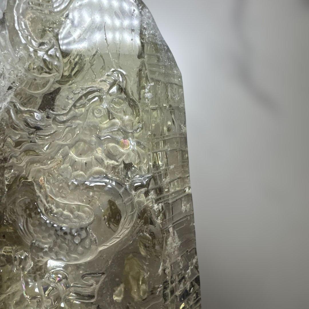 【コレクション】龍彫刻 シトリン原石 747g 高透明 虹入り 台座付