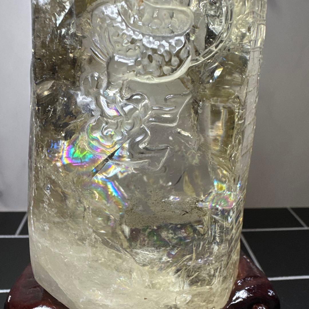 【コレクション】龍彫刻 シトリン原石 747g 高透明 虹入り 台座付