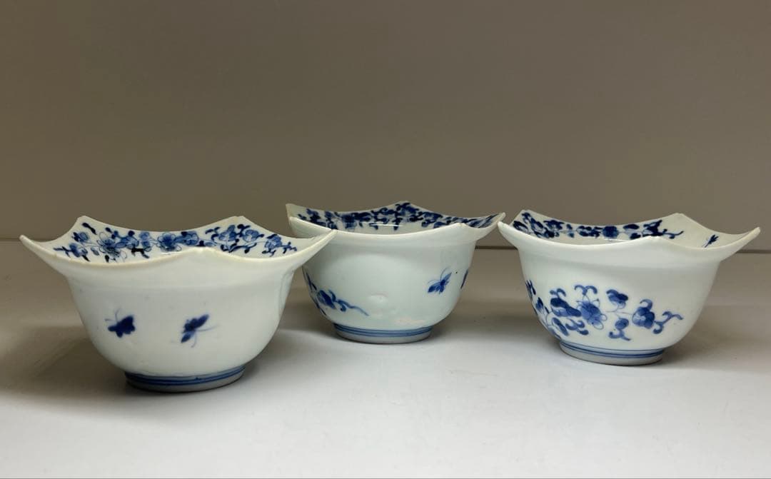 江戸中期　藍柿右衛門花唐草向付六客　木箱付　幅約10.5㎝東Y8-0123☆2F