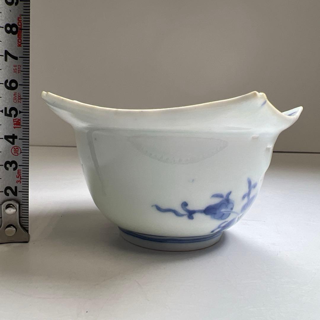 江戸中期　藍柿右衛門花唐草向付六客　木箱付　幅約10.5㎝東Y8-0123☆2F