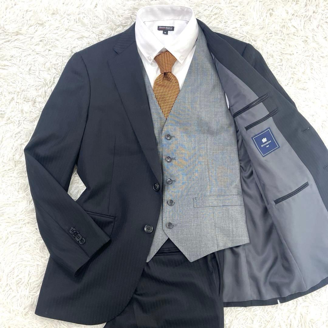 美品　ロロピアーナ　ミツミネ　スーツ　セットアップ　AB4 3ピース　ストライプ