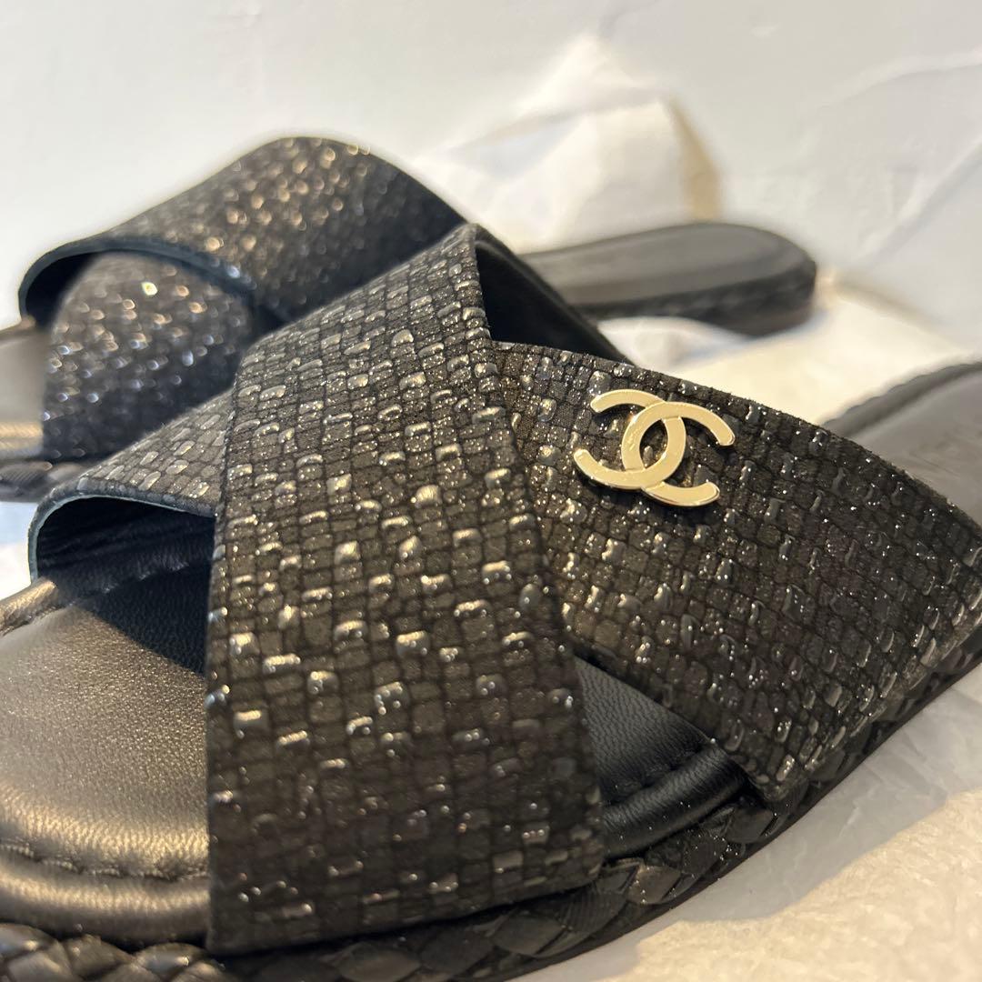 m*︎様 CHANEL ミュール　37 クロス　ラメ入り