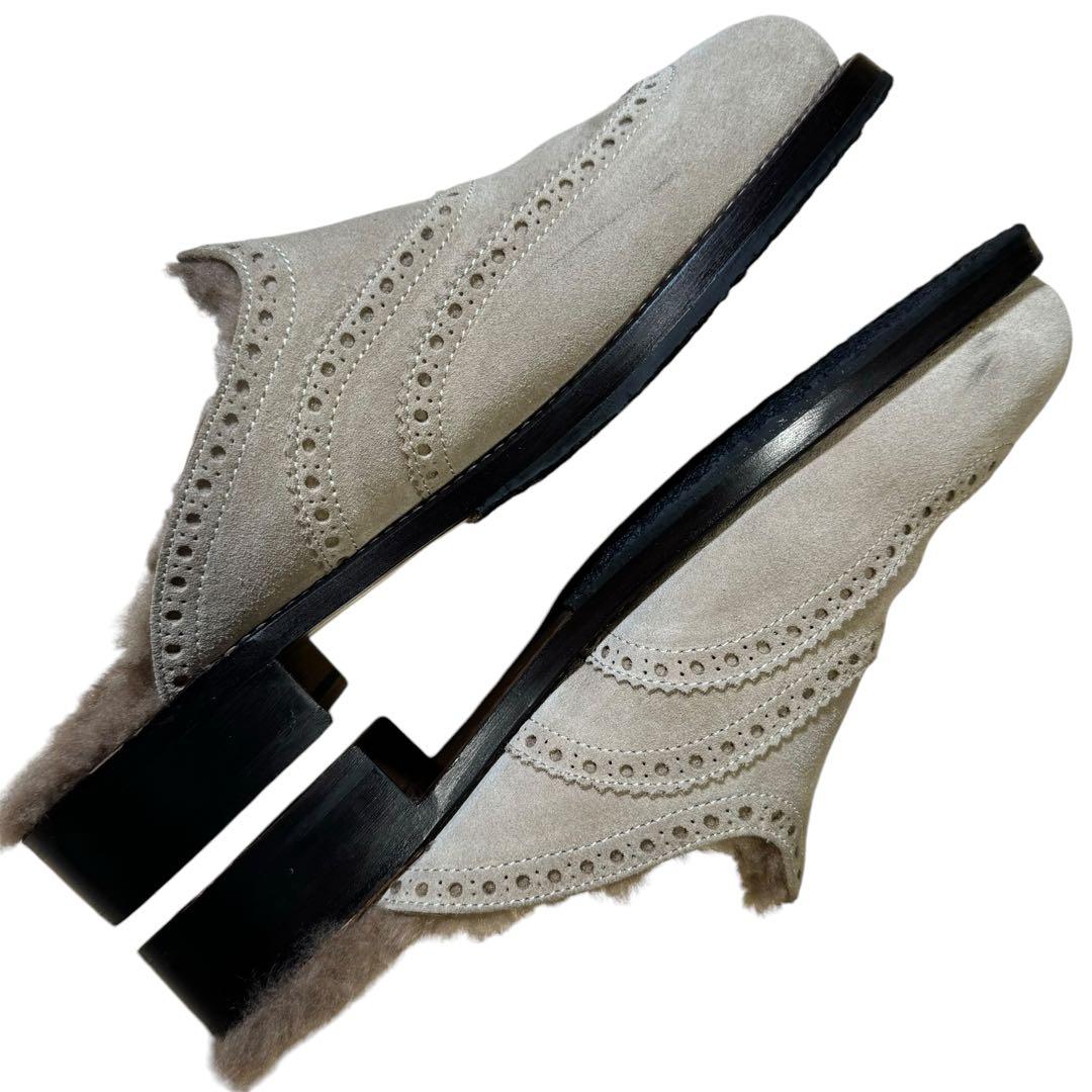 美品ウノピュウノウグァーレトレ/ウィングチップファーサンダル/ベージュ43