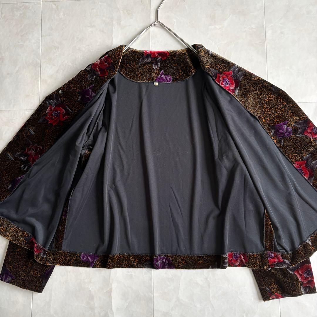昭和レトロ 日本製 グランド 花柄ベロア金ボタンショートジャケット 13号