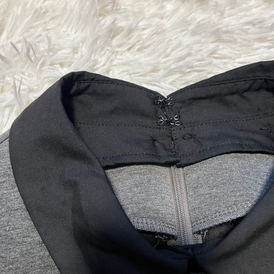 極美品 ストラ 2way 衿取り外しパール付き ワンピース フレア グレー 40