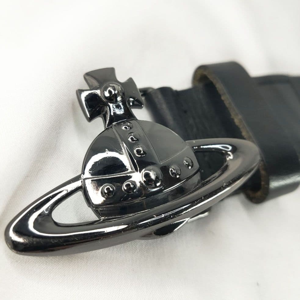 Vivienne Westwood ブラック レザー ベルト オーブバックル