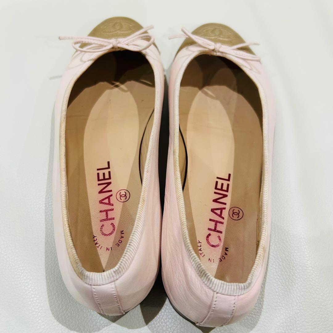 CHANEL ピンク　ゴールド　バレリーナ　バレエシューズ 37 23.5cm