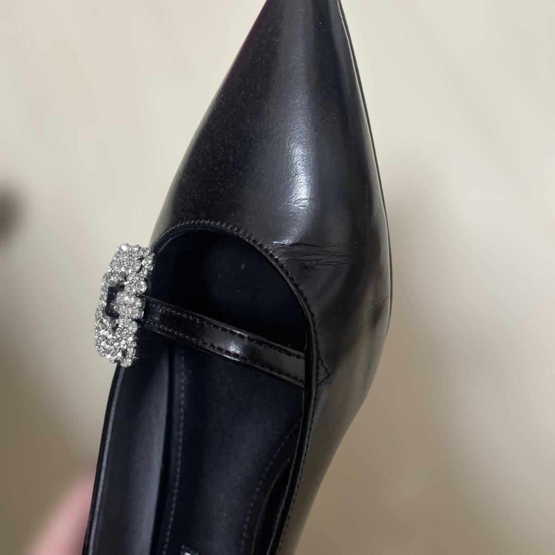 OHGA ビジュー付きブラックフラットシューズ