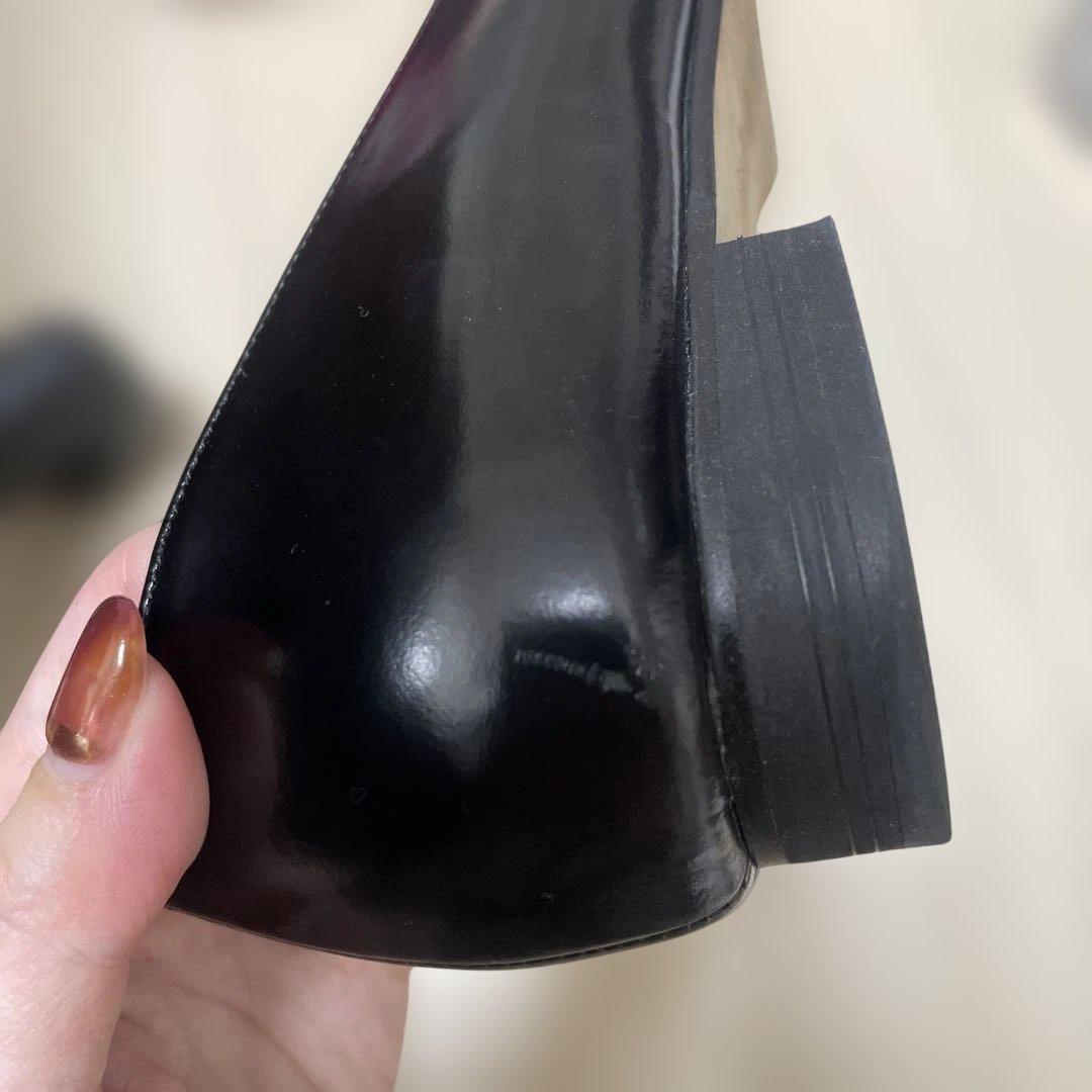 OHGA ビジュー付きブラックフラットシューズ