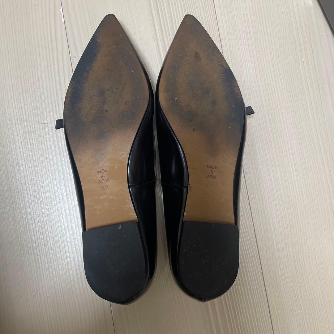 OHGA ビジュー付きブラックフラットシューズ