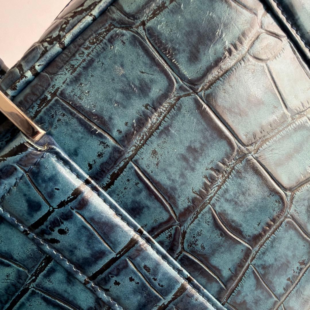 希少 バジョルゴ クロコ型押し ミニミニブリーフケースバッグ ブルー グリーン